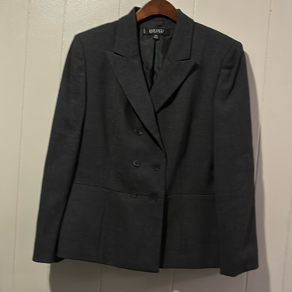 Kasper Women’s Petite Grey Double Breasted Blazer Suit Jacket 14P